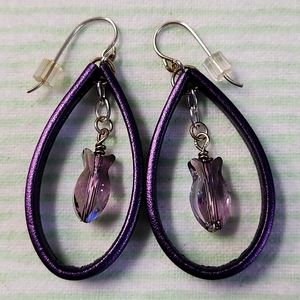 'PRICE DROP! Purple Leather & Crystal Earrings!